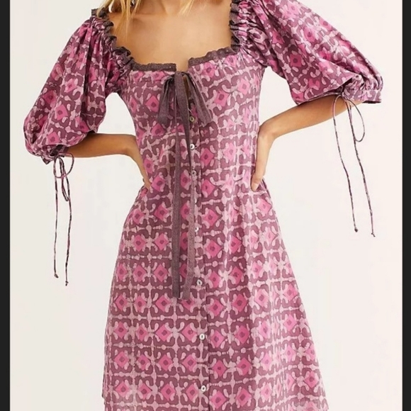 Free People × Kinga Csilla Waxed Ambrose Printed Lace Dress - Picture 3 of 16